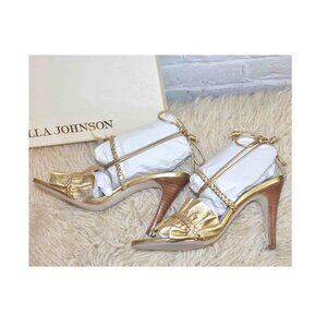 New in Box ULLA JOHNSON Tall Floral Heel Sandals in Gold Size 36 $395!